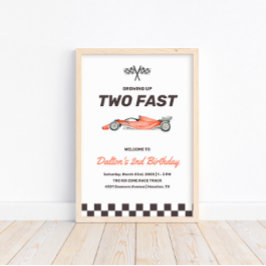 Twee Fast Race Car 2nd Boy's Birthday Welkom Poster