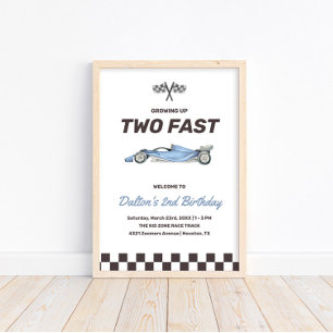 Twee Fast Race Car 2nd Boy's Birthday Welkom Poster