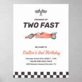 Twee Fast Race Car 2nd Boy's Birthday Welkom Poster (Voorkant)