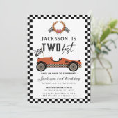 Twee Fast Race Car Birthday Party Kaart (Staand voorkant)