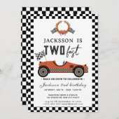 Twee Fast Race Car Birthday Party Kaart (Voorkant / Achterkant)