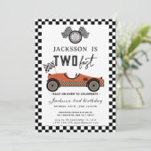 Twee Fast Race Car Birthday Party Kaart (Staand voorkant)