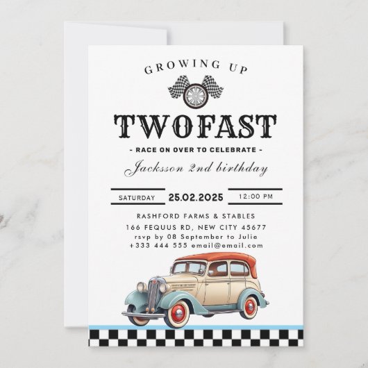 Twee Fast Race Car Birthday Party-uitnodigingen Kaart (Voorkant)