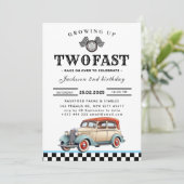 Twee Fast Race Car Birthday Party-uitnodigingen Kaart (Staand voorkant)