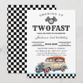 Twee Fast Race Car Birthday Party-uitnodigingen Kaart (Voorkant / Achterkant)