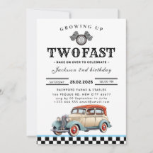 Twee Fast Race Car Birthday Party-uitnodigingen