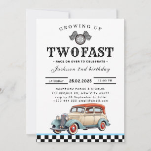 Twee Fast Race Car Birthday Party-uitnodigingen Kaart