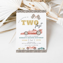 Twee Fast Race Car Birthday Party-uitnodigingen