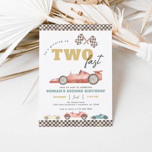 Twee Fast Race Car Birthday Party-uitnodigingen Kaart
