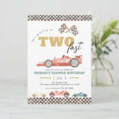 Twee Fast Race Car Birthday Party-uitnodigingen Kaart (Staand voorkant)