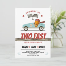 Twee Fast Race Car Birthday-uitnodigingen