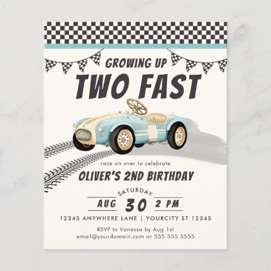 Twee Fast Race Car Boy 2de Birthday Party Budget (Voorkant)