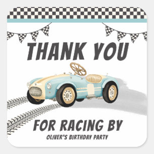 Twee Fast Race Car Boy 2e verjaardag Bedankt Vierkante Sticker
