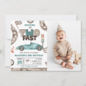 Twee Fast Race Car Boy 2e verjaardag Foto Kaart (Voorkant)