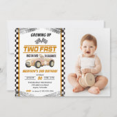 Twee Fast Race Car Boy 2e verjaardag Foto Kaart (Voorkant)
