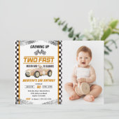 Twee Fast Race Car Boy 2e verjaardag Foto Kaart (Staand voorkant)