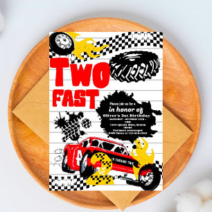 Twee Fast Race Car Boy 2e verjaardag Invitat Kaart