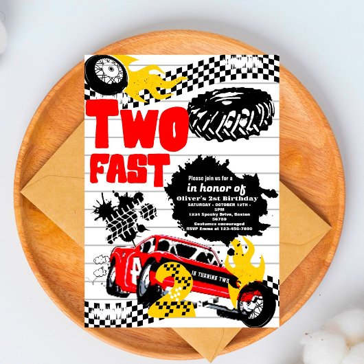 Twee Fast Race Car Boy 2e verjaardag Invitat Kaart