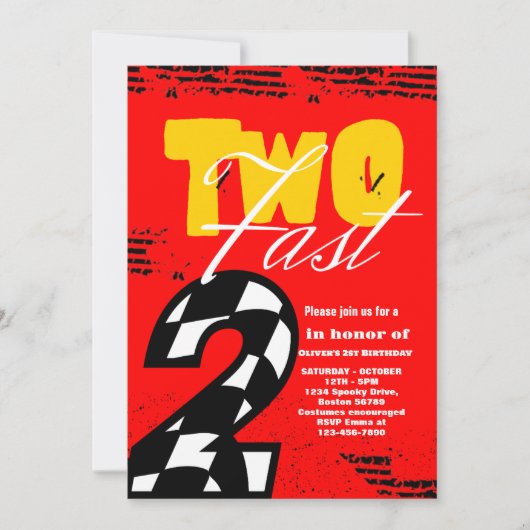Twee Fast Race Car Boy 2e verjaardag Uitnodiging (Voorkant)