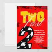 Twee Fast Race Car Boy 2e verjaardag Uitnodiging (Voorkant / Achterkant)