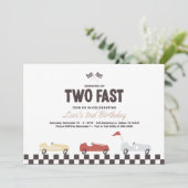 Twee Fast Race Car Boy 2e verjaardag Uitnodiging (Staand voorkant)