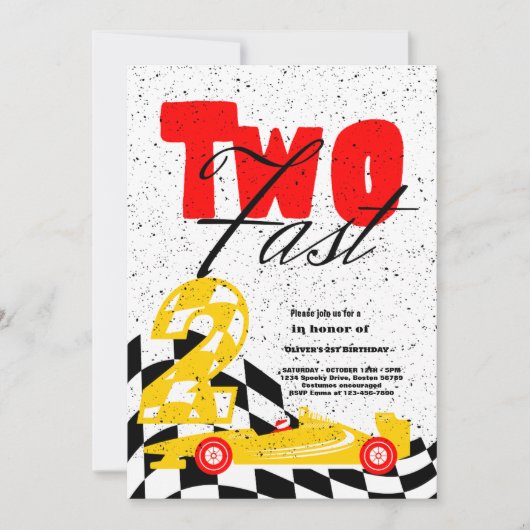 Twee Fast Race Car Boy 2e verjaardag Uitnodiging (Voorkant)