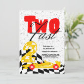 Twee Fast Race Car Boy 2e verjaardag Uitnodiging (Staand voorkant)