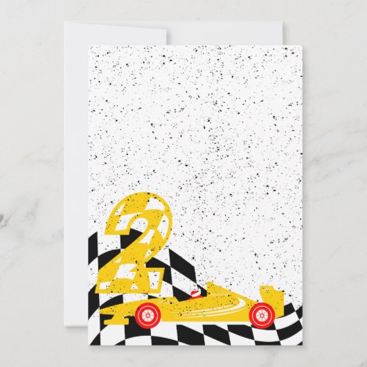 Twee Fast Race Car Boy 2e verjaardag Uitnodiging (Achterkant)