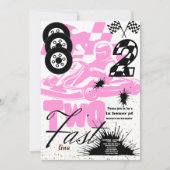 Twee Fast Race Car Boy 2e verjaardag Uitnodiging (Voorkant)