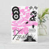 Twee Fast Race Car Boy 2e verjaardag Uitnodiging (Staand voorkant)