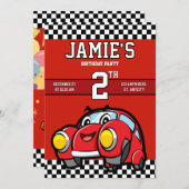 Twee Fast Race Car Boy 2e verjaardag Uitnodiging (Voorkant / Achterkant)