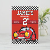 Twee Fast Race Car Boy 2e verjaardag Uitnodiging (Staand voorkant)