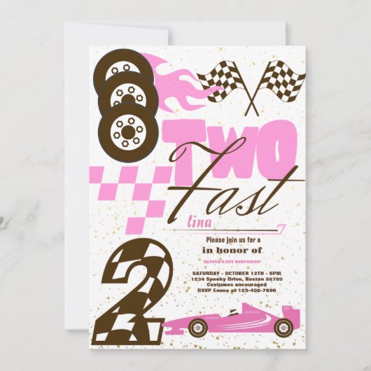 Twee Fast Race Car Boy 2e verjaardag Uitnodiging (Voorkant)