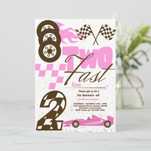 Twee Fast Race Car Boy 2e verjaardag Uitnodiging (Staand voorkant)
