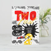 Twee Fast Race Car Boy 2e verjaardag Uitnodiging (Staand voorkant)