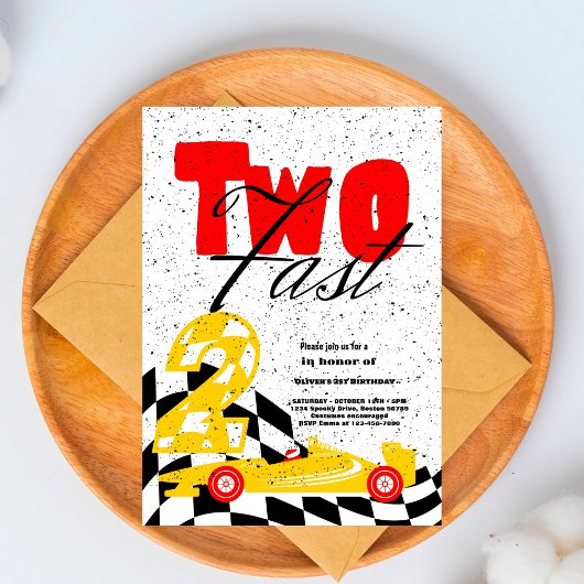 Twee Fast Race Car Boy 2e verjaardag Uitnodiging