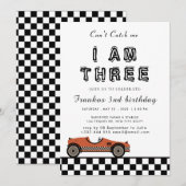 Twee Fast Race Car Boy 3e verjaardag Party Invitat Kaart (Voorkant / Achterkant)