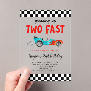Twee Fast Race Car Boy Birthday Party Acryl Uitnodigingen