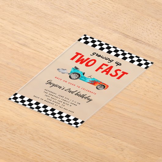 Twee Fast Race Car Boy Birthday Party Acryl Uitnodigingen (Laagn)