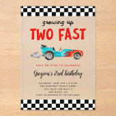 Twee Fast Race Car Boy Birthday Party Acryl Uitnodigingen (Voorkant)