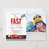 Twee Fast Race Car Boy Foto 2e Verjaardagsfeest Kaart (Voorkant)