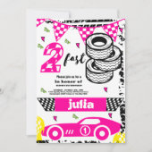 Twee Fast Race Car meisjes 2e Verjaardag Party roz Kaart (Voorkant)