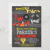 Twee Fast Race Car Racing 2e verjaardag Uitnodigin Kaart (Voorkant)