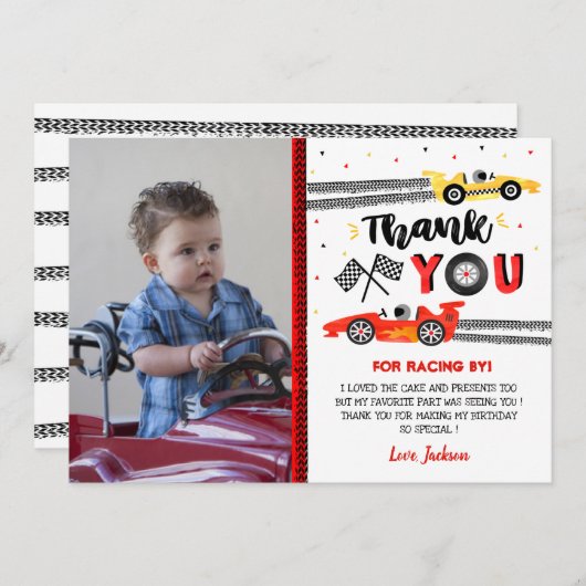 Twee Fast Race Car Racing Birthday - Bedankt voor  Kaart (Voorkant / Achterkant)