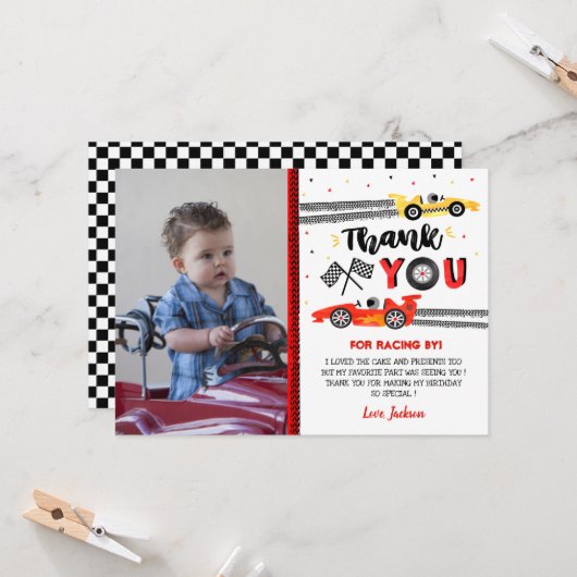 Twee Fast Race Car Racing Birthday - Bedankt voor  Kaart (Voorkant / Achterkant in situ)