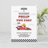 Twee Fast Race Car Racing Boy Birthday Party Kaart (Staand voorkant)