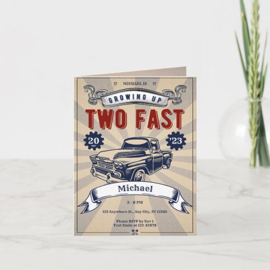 Twee Fast Race Car Second Birthday Theme Boy (Voorkant)