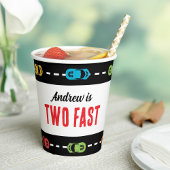 Twee Fast Race Track Boys Verjaardagsfeest Papieren Bekers