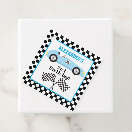 Twee Fast Racecar Blue Racing Boy Birthday Bedankjes Labels (In situ)