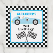 Twee Fast Racecar Blue Racing Boy Birthday Bedankjes Labels (Voorkant)